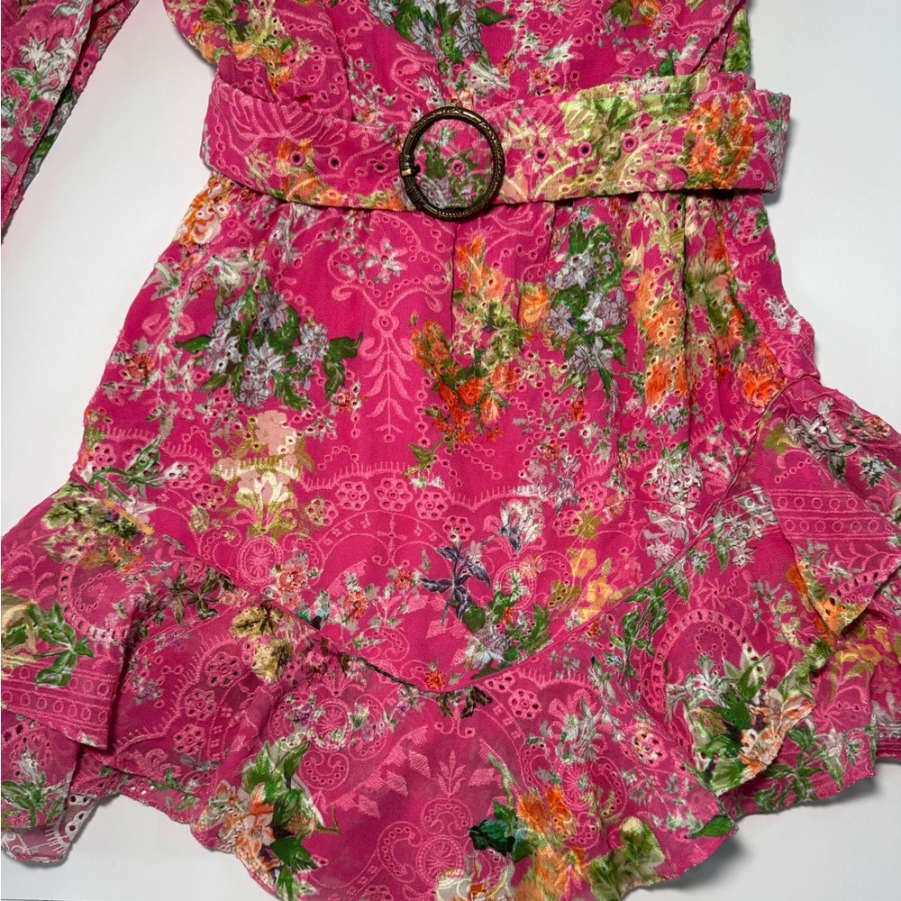Hemant and Nandita One Shoulder Floral Belted Mini Dress Size Small - Picture 5 of 11
